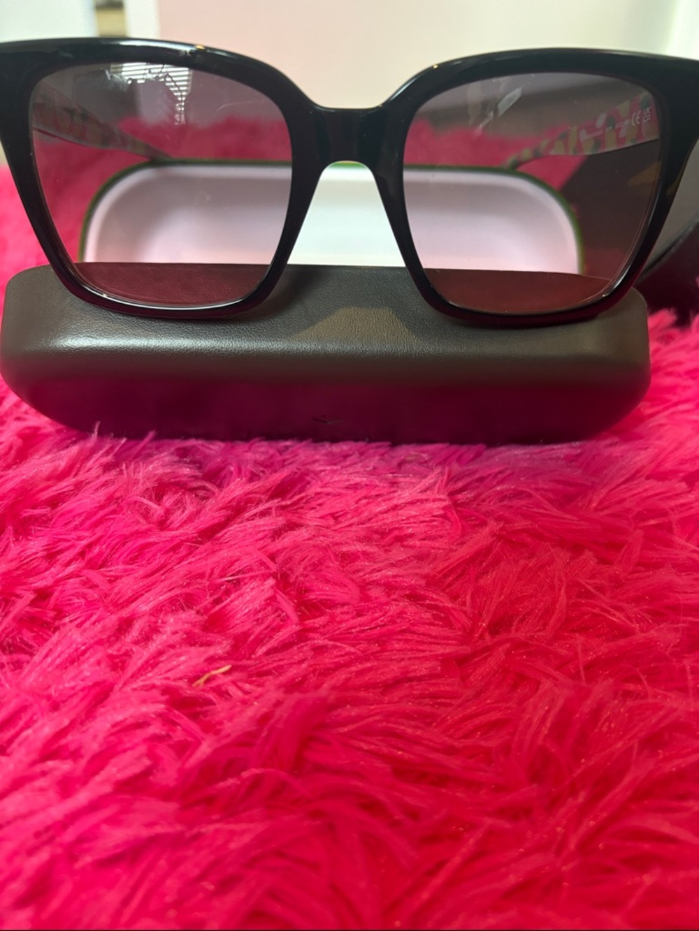 kate spade Glossy Black Square Sunglasses with Gradient Pink Smoke Lenses - Picture 4 of 11